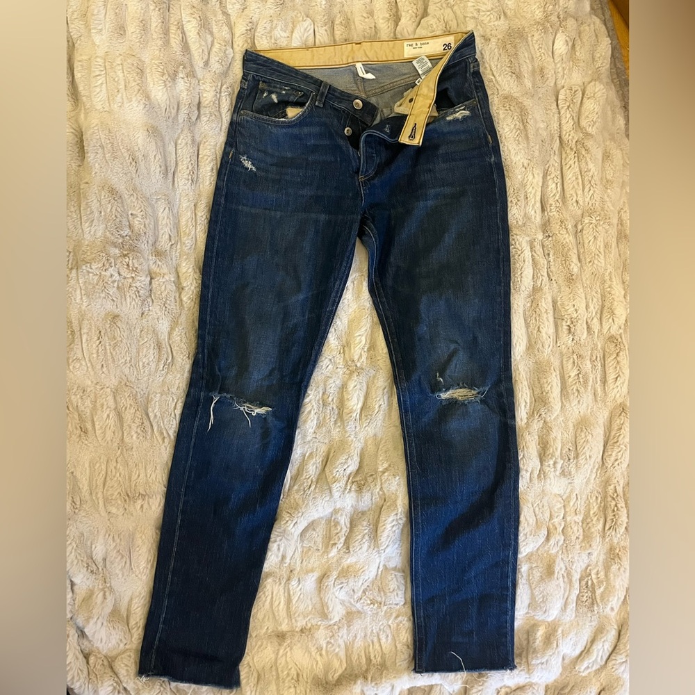Rag and Bone Rosa boyfriend Jean, dark with rips, size 26
